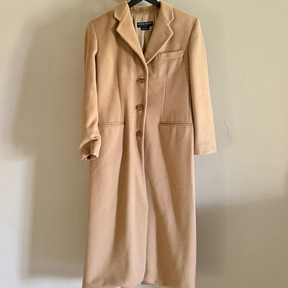 Giorgio Armani Classico Camel Hair Coat Womens 44 Long Italy Luxury (Medium)